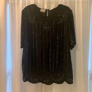 Black Vintage Iridescent Beads and Sequin Top